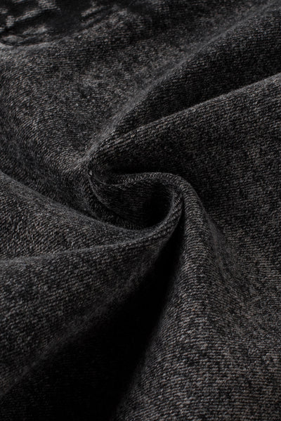 Black Vintage Washed Frilled High Waist Denim Shorts-Bottoms-MomFashion