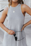 Gray Crisscross Cut-out Back Knit Sleeveless Dress-Dresses-MomFashion