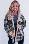 Multicolor Plaid Contrast Sherpa Flap Pocket Snap Button Shacket-Outerwear-MomFashion