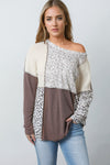 Leopard Colorblock Textured Knit Patchwork Top-Tops-MomFashion