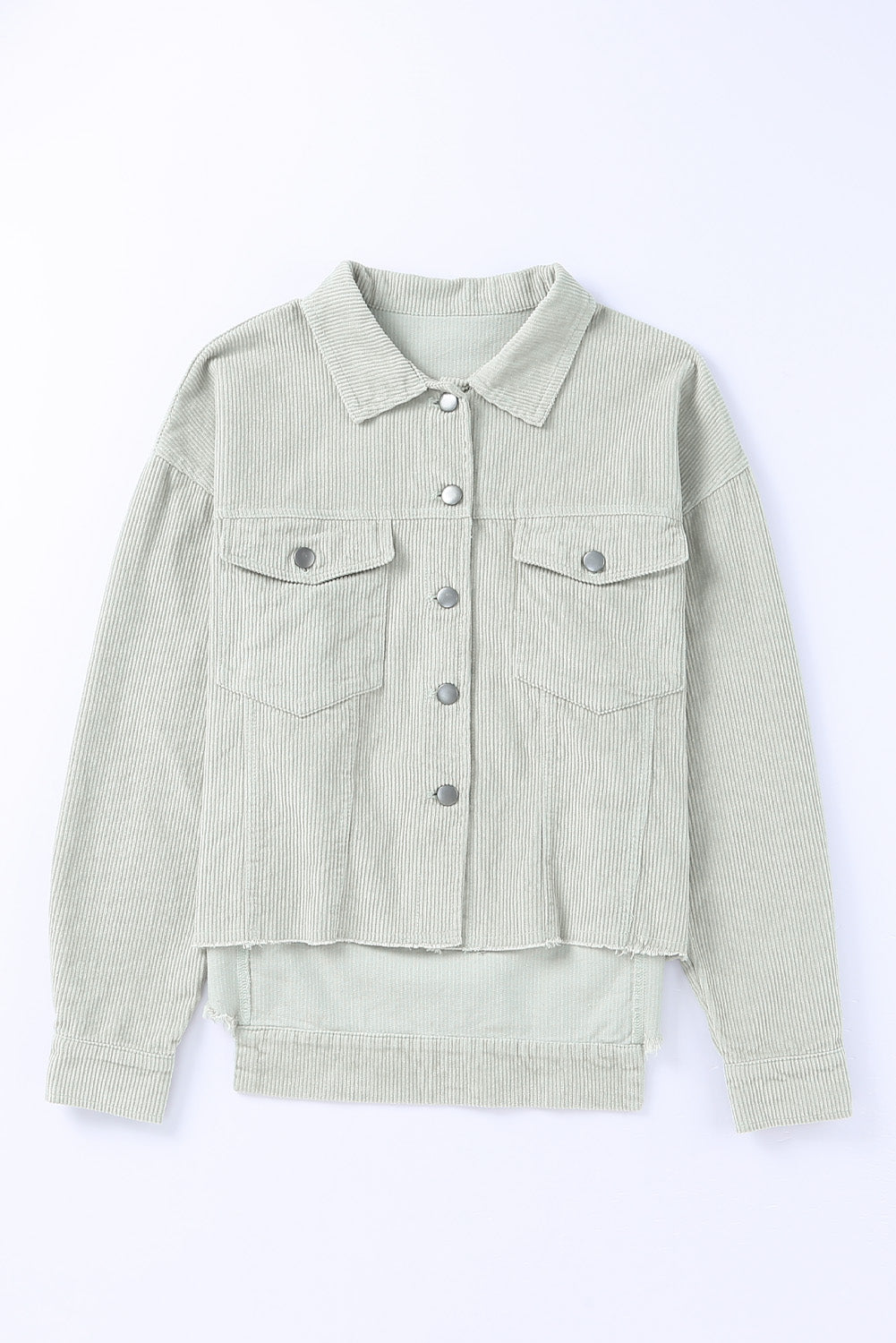 Sky Blue Raw Hem Flap Pockets Cropped Corduroy Jacket-Outerwear-MomFashion