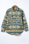 Blue Western Aztec Print Button Flap Pocket Shacket-Outerwear-MomFashion