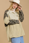 Beige Leopard Patchwork High Low Shirt Jacket-Outerwear-MomFashion