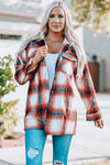 Red Turn down Neck Plaid Pocket Button Closure Coat-Outerwear-MomFashion