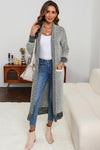 Gray Textured Knit Pocketed Duster Cardigan-Tops-MomFashion