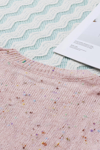 Pink Pilling Detail Patterned Sleeve Sweater-Tops-MomFashion