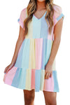 Multicolor Striped Color Block Tiered Mini Dress-Dresses-MomFashion