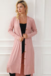 Pink Ribbed Button-Up Split Duster Cardigan-Tops-MomFashion