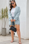 Sky Blue Plus Size Soft Lightweight Pocketed Lapel Blazer-Plus Size-MomFashion