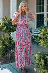 Wrap V Neck Floral Maxi Dress-Dresses-MomFashion