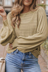 Apricot Lantern Sleeve Eyelets Textured Knit Sweater-Tops-MomFashion