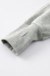 Gray Zip Up Stand Collar Ribbed Thumbhole Sleeve Sweatshirt-Tops-MomFashion