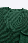 Green Knitted V Neck Sweater and Casual Pants Set-Loungewear-MomFashion