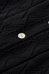 Black Hollow-out Openwork Knit Cardigan-Tops-MomFashion