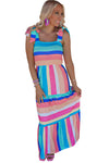 Multicolor Color Block Striped Bow Knot Straps Maxi Dress-Dresses-MomFashion