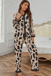 Khaki Cheetah Contrast Trim Loose Fit Two Piece Sleepwear-Loungewear & Sleepwear/Sleepwear-MomFashion