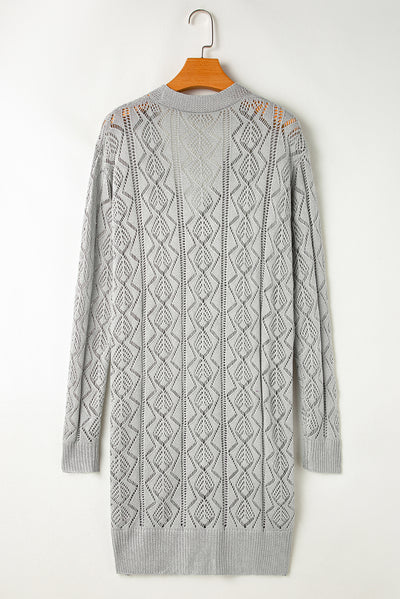 Gray Hollow Out Buttons Front Long Cardigan-Sweaters & Cardigans/Cardigans-MomFashion