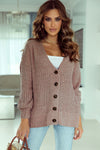 Khaki Buttoned Front Drop Shoulder Knitted Cardigan-Tops-MomFashion