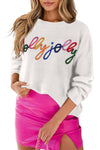 White Holly Jolly Round Neck Casual Sweater-Tops-MomFashion