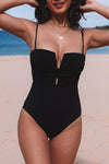 Black Twist Front Cut Out One-piece Swimsuit-Swimwear-MomFashion