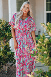 Wrap V Neck Floral Maxi Dress-Dresses-MomFashion