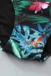 Black Leaf & Flower Print Ruched Tankini Set-Swimwear-MomFashion