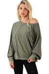 Green Exposed Seam Patchwork Dolman Sleeve Top-Tops-MomFashion