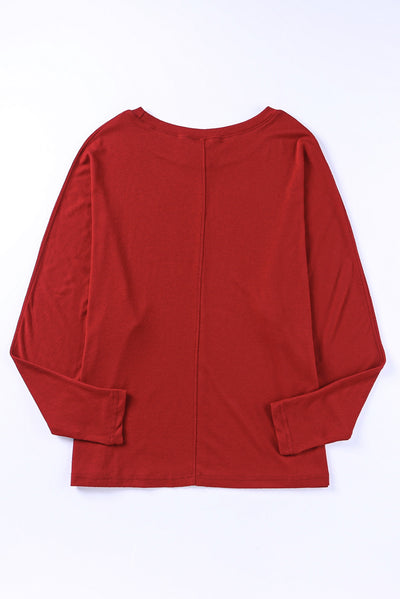 Red Solid Color Patchwork Long Sleeve Top-Tops-MomFashion