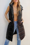 Black Hooded Long Quilted Vest Coat-Outerwear-MomFashion