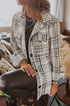 White Plaid Print Pocketed Shirt Jacket-Outerwear-MomFashion