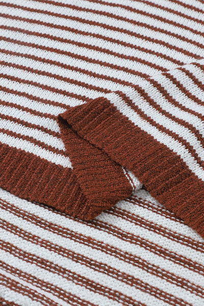 Brown Striped Turtleneck Loose Sweater-Tops-MomFashion