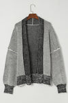 Grey Plaid Contrast Trim Open Front Cardigan-Tops-MomFashion