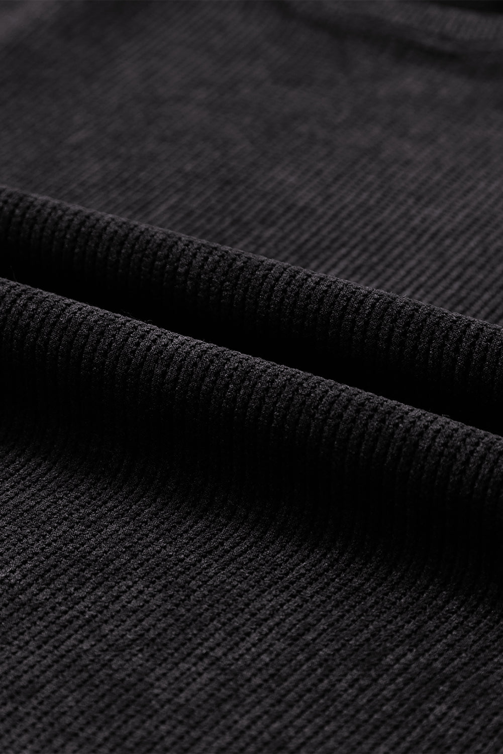 Black Solid Ribbed Knit Round Neck Pullover Sweatshirt-Tops-MomFashion