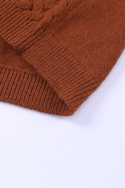 Brown Open Front Woven Texture Knitted Cardigan with Pockets-Tops-MomFashion