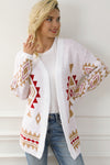 White Aztec Pattern Open Knitted Cardigan-Tops-MomFashion