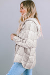 Khaki Plaid Removable Hood Buttoned Shacket-Outerwear-MomFashion