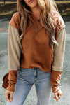 Chestnut Contrast Sleeves Patchwork Colorblock Hoodie-Tops-MomFashion