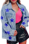 Bluing Sequin Star Flap Pocket Denim Jacket-Outerwear-MomFashion