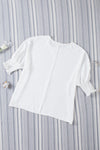 White Smocked Wrist Shift Top-Tops-MomFashion