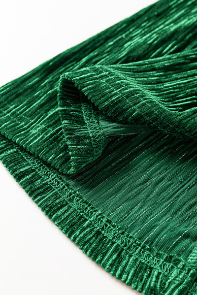 Green Tie Waist Crinkle Velvet Dress-Dresses-MomFashion