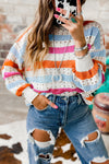 Striped Hollowed Knitted Loose Sweater-Tops-MomFashion