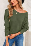 Green Textured Knit Round Neck Dolman Sleeve Sweater-Tops-MomFashion