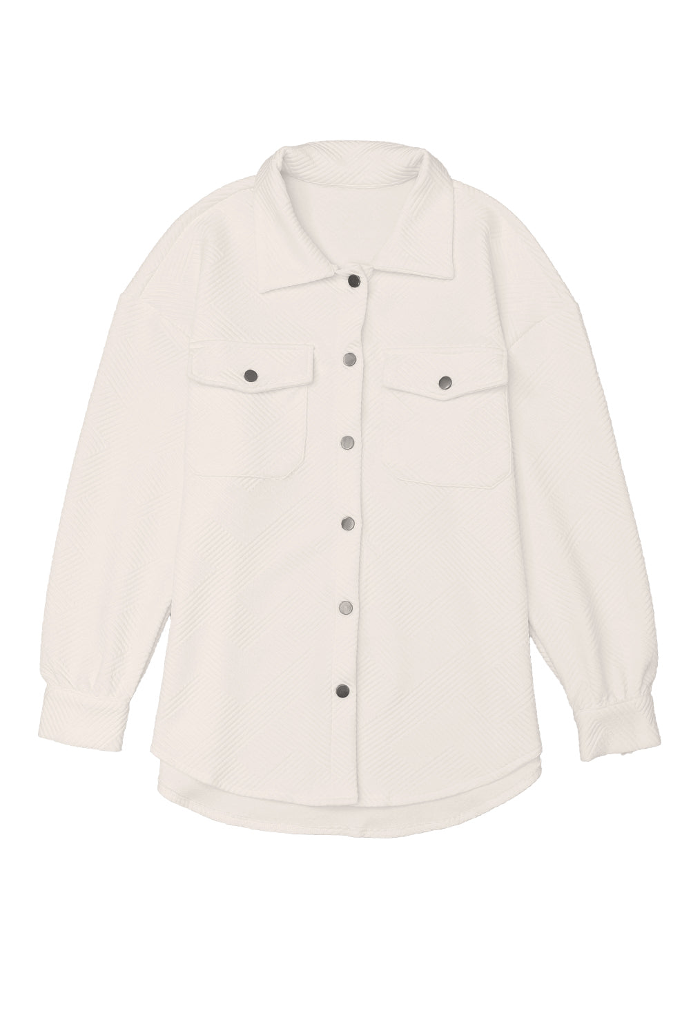 Solid Textured Flap Pocket Buttoned Shacket-Outerwear-MomFashion
