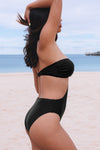 Black Halter O-ring Ruched Bust One Piece Swimsuit-Swimwear-MomFashion