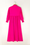 Rose Bubble Sleeve Shirt Maxi Dress-Dresses-MomFashion