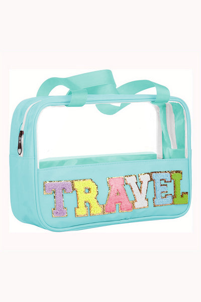 Mint Green TRAVEL Chenille Letter Clear PVC Makeup Bag-Accessories-MomFashion