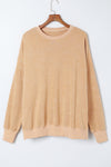 Khaki Drop Shoulder Ribbed Trim Oversized Sweatshirt-Tops-MomFashion