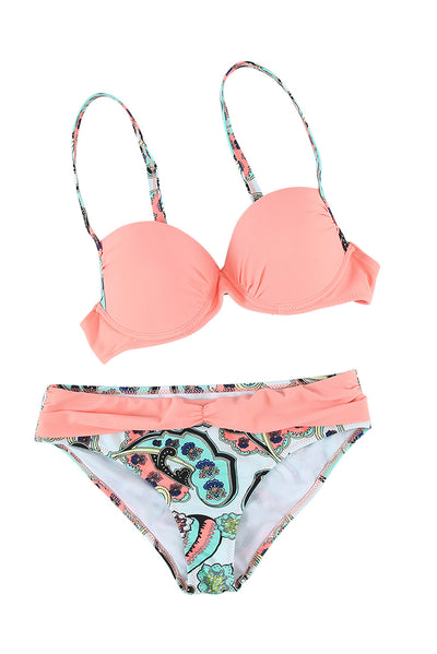 Sexy Pink Padded Gather Push-up Bikini Set-Swimwear-MomFashion