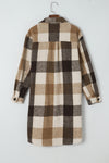 Khaki Plaid Button-Down Flap Pocket Long Shacket-Outerwear-MomFashion