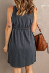 Gray Buttons Sleeveless High Waist Mini Dress-Dresses-MomFashion